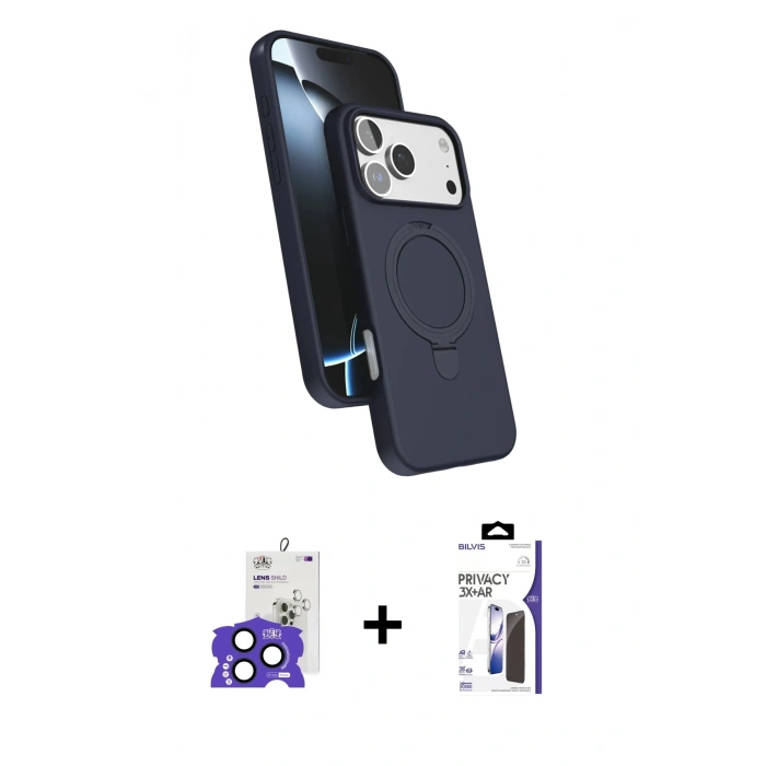 MARSİLYAN™- iPhone 17 Pro Max Kılıf İz Işık Koleksiyonu - Siyah Bilvis 3X AR Hayalet Cam Ekran Koruyucu + Bilvis Titan Kamera Lens - LT