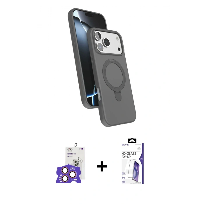 MARSİLYAN™- iPhone 17 Pro Max Kılıf İz Işık Koleksiyonu - Siyah Bilvis 3X AR HD Cam Ekran Koruyucu + Bilvis Titan Kamera Lens - TU