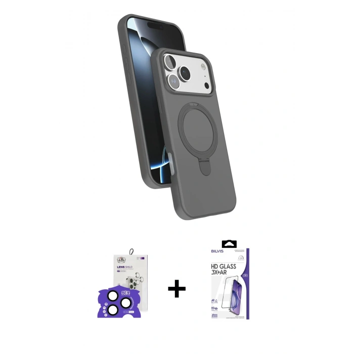 MARSİLYAN™- iPhone 17 Pro Max Kılıf İz Işık Koleksiyonu - Siyah Bilvis 3X AR HD Cam Ekran Koruyucu + Bilvis Titan Kamera Lens - LT