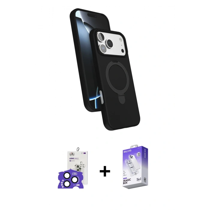 MARSİLYAN™- iPhone 17 Pro Max Kılıf İz Işık Koleksiyonu - Siyah Bilvis 5in1 3D Magic Cam Ekran Koruyucu + Bilvis Titan Kamera Lens - LT