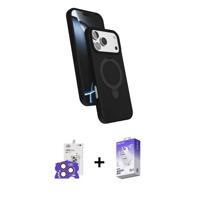 MARSİLYAN™- iPhone 17 Pro Max Kılıf İz Işık Koleksiyonu - Siyah Bilvis 5in1 3D Magic Cam Ekran Koruyucu + Bilvis Titan Kamera Lens - TU