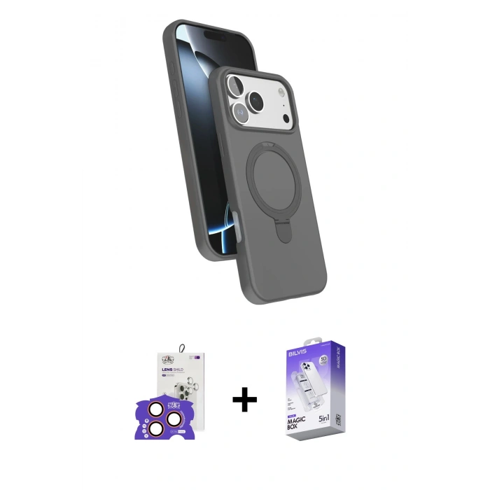 MARSİLYAN™- iPhone 17 Pro Max Kılıf İz Işık Koleksiyonu - Siyah Bilvis 5in1 3D Magic Cam Ekran Koruyucu + Bilvis Titan Kamera Lens - TU