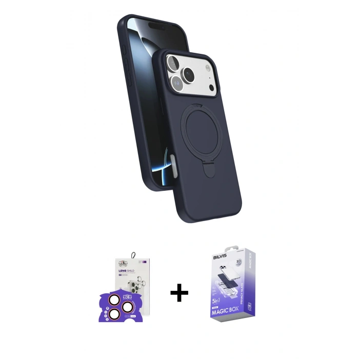 MARSİLYAN™- iPhone 17 Pro Max Kılıf İz Işık Koleksiyonu - Siyah Bilvis 5in1 5D Magic Hayalet Cam Ekran Koruyucu + Bilvis Titan Kamera Lens - TU