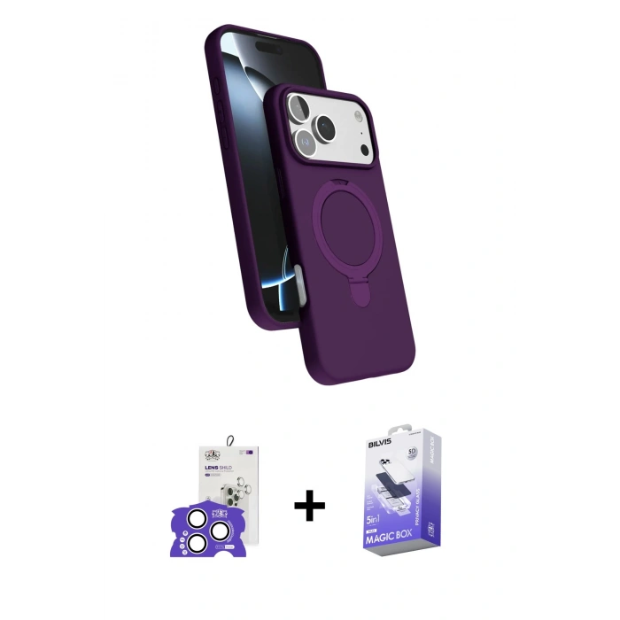 MARSİLYAN™- iPhone 17 Pro Max Kılıf İz Işık Koleksiyonu - Siyah Bilvis 5in1 5D Magic Hayalet Cam Ekran Koruyucu + Bilvis Titan Kamera Lens - GS