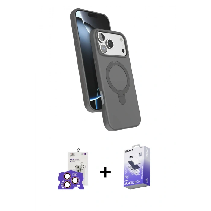MARSİLYAN™- iPhone 17 Pro Max Kılıf İz Işık Koleksiyonu - Siyah Bilvis 5in1 5D Magic Hayalet Cam Ekran Koruyucu + Bilvis Titan Kamera Lens - TU