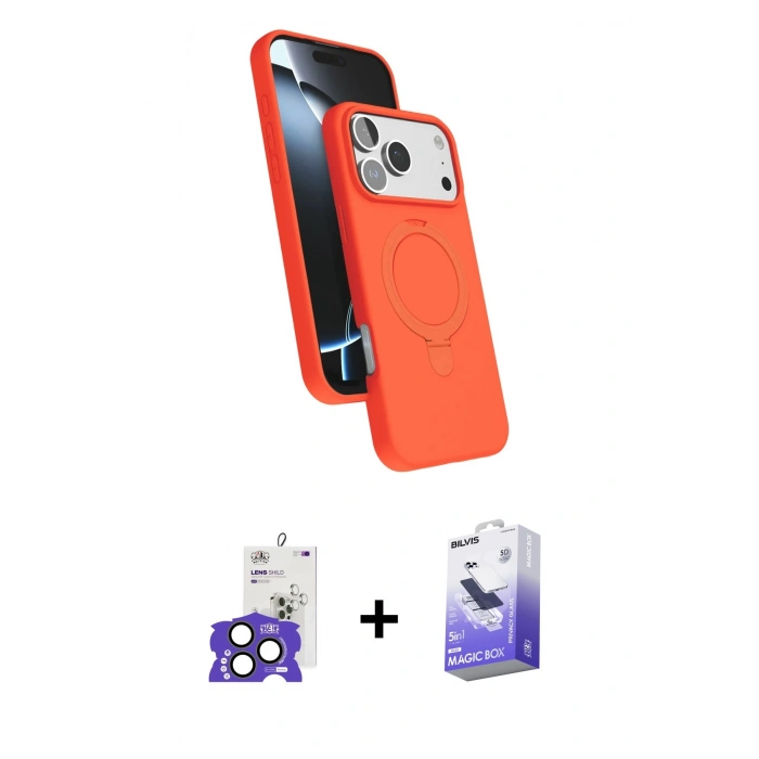 MARSİLYAN™- iPhone 17 Pro Max Kılıf İz Işık Koleksiyonu - Siyah Bilvis 5in1 5D Magic Hayalet Cam Ekran Koruyucu + Natural Grey Bilvis Titan Kamera Lens
