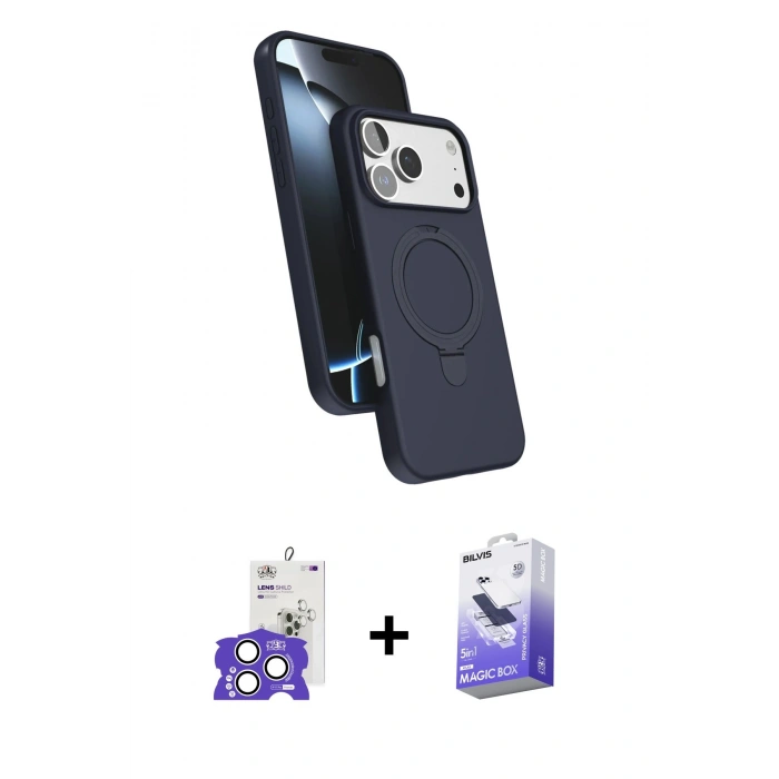 MARSİLYAN™- iPhone 17 Pro Max Kılıf İz Işık Koleksiyonu - Siyah Bilvis 5in1 5D Magic Hayalet Cam Ekran Koruyucu + Bilvis Titan Kamera Lens - GS