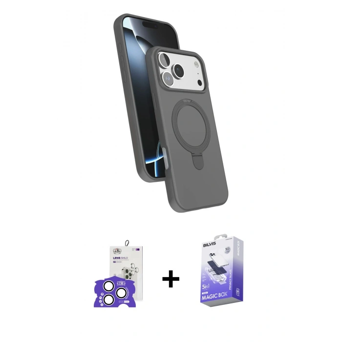 MARSİLYAN™- iPhone 17 Pro Max Kılıf İz Işık Koleksiyonu - Siyah Bilvis 5in1 5D Magic Hayalet Cam Ekran Koruyucu + Bilvis Titan Kamera Lens - GS