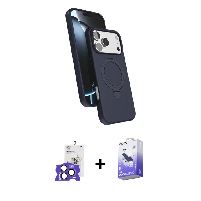 MARSİLYAN™- iPhone 17 Pro Max Kılıf İz Işık Koleksiyonu - Siyah Bilvis 5in1 5D Magic Hayalet Cam Ekran Koruyucu + Natural Grey Bilvis Titan Kamera Lens