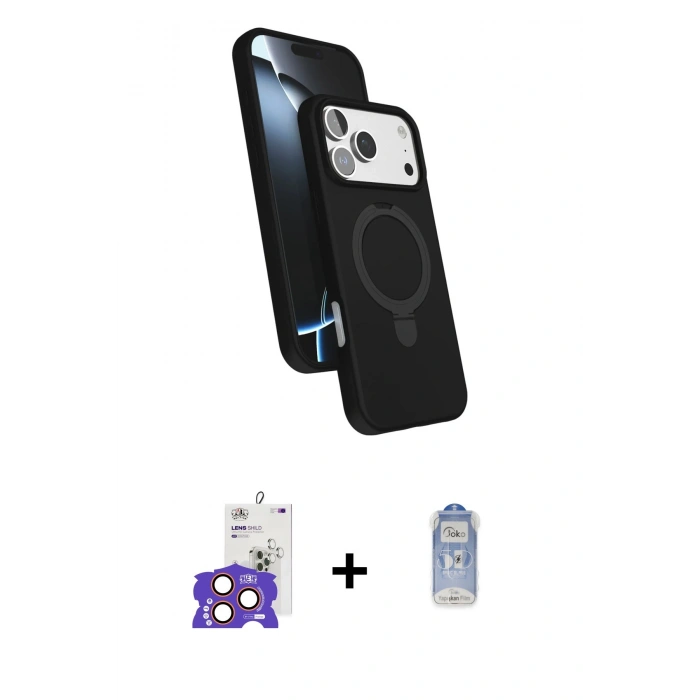 MARSİLYAN™- iPhone 17 Pro Max Kılıf İz Işık Koleksiyonu - Siyah Joko Magic 5D Cam + Bilvis Titan Kamera Lens - TU