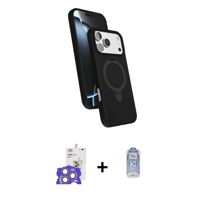 MARSİLYAN™- iPhone 17 Pro Max Kılıf İz Işık Koleksiyonu - Siyah Joko Magic 5D Cam + Bilvis Titan Kamera Lens - GS