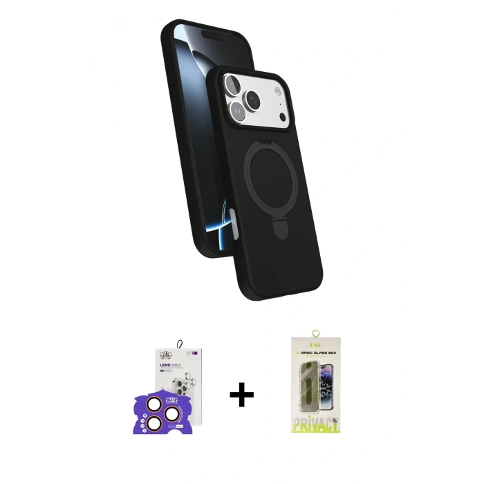 MARSİLYAN™- iPhone 17 Pro Max Kılıf İz Işık Koleksiyonu - Siyah Joko Magic 5D Hayalet Cam + Bilvis Titan Kamera Lens - TU