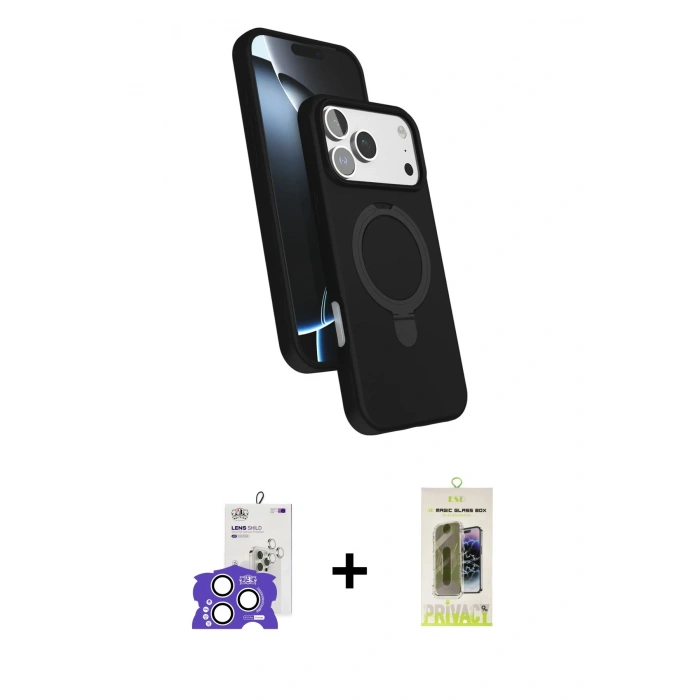 MARSİLYAN™- iPhone 17 Pro Max Kılıf İz Işık Koleksiyonu - Siyah Joko Magic 5D Hayalet Cam + Bilvis Titan Kamera Lens - GS