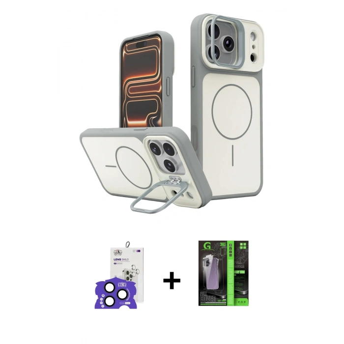 MARSİLYAN™- iPhone 17 Pro Max Kılıf İz Modern Prime - Şeffaf 360 Full Body Arka Koruyucu + Bilvis Titan Kamera Lens - LT