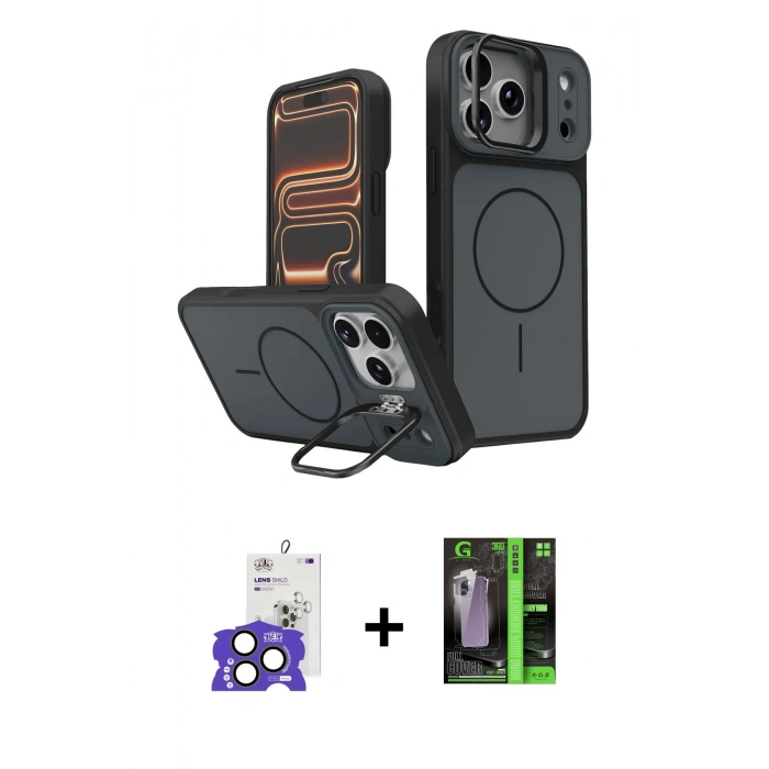 MARSİLYAN™- iPhone 17 Pro Max Kılıf İz Modern Prime - Şeffaf 360 Full Body Arka Koruyucu + Bilvis Titan Kamera Lens - NLGY