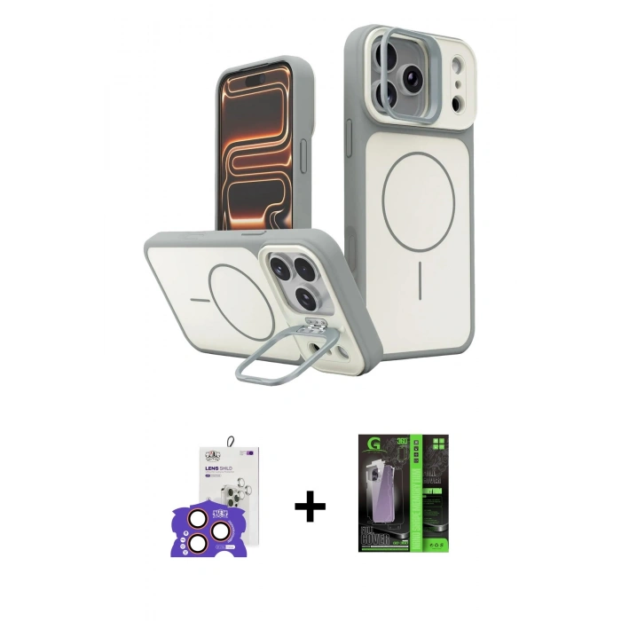 MARSİLYAN™- iPhone 17 Pro Max Kılıf İz Modern Prime - Şeffaf 360 Full Body Arka Koruyucu + Bilvis Titan Kamera Lens - TU