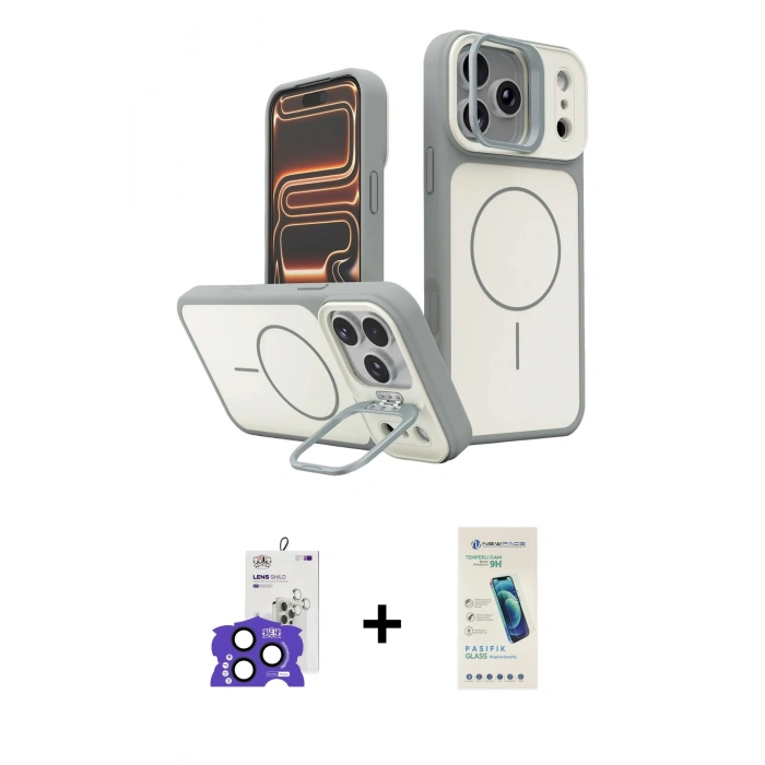 MARSİLYAN™- iPhone 17 Pro Max Kılıf İz Modern Prime - Şeffaf Pasifik Cam Ekran Koruyucu + Bilvis Titan Kamera Lens - LT