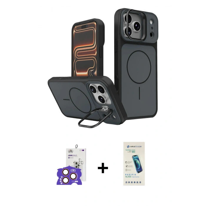 MARSİLYAN™- iPhone 17 Pro Max Kılıf İz Modern Prime - Şeffaf Pasifik Cam Ekran Koruyucu + Bilvis Titan Kamera Lens - TU