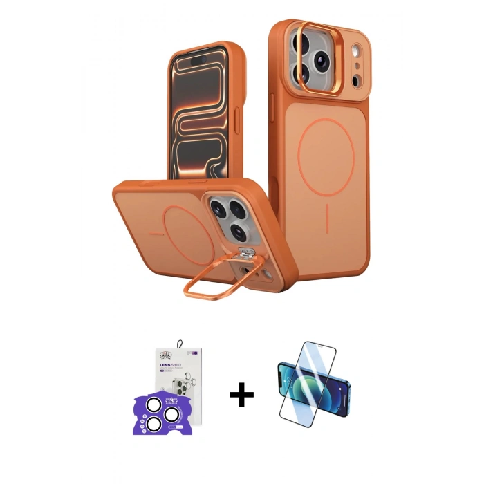 MARSİLYAN™- iPhone 17 Pro Max Kılıf İz Modern Prime - Siyah 3D Antistatik Cam Ekran Koruyucu + Bilvis Titan Kamera Lens - GS