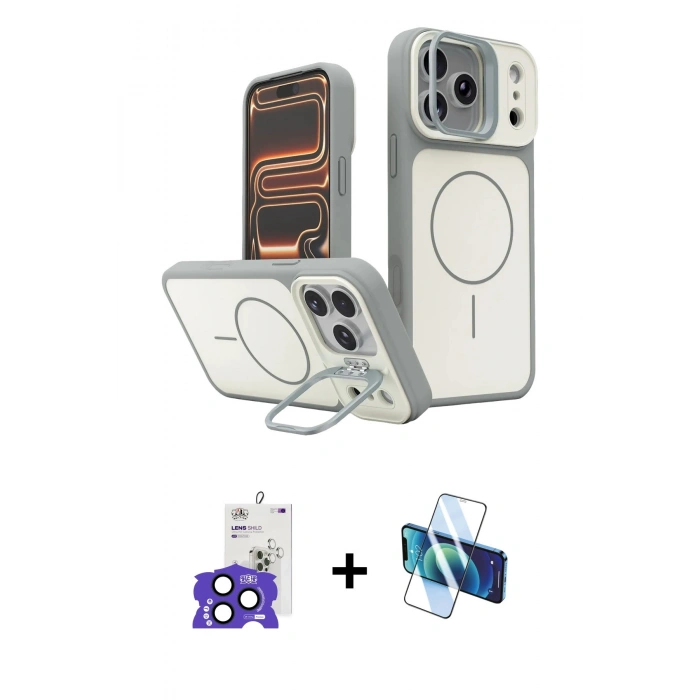 MARSİLYAN™- iPhone 17 Pro Max Kılıf İz Modern Prime - Siyah 3D Antistatik Cam Ekran Koruyucu + Bilvis Titan Kamera Lens - LT