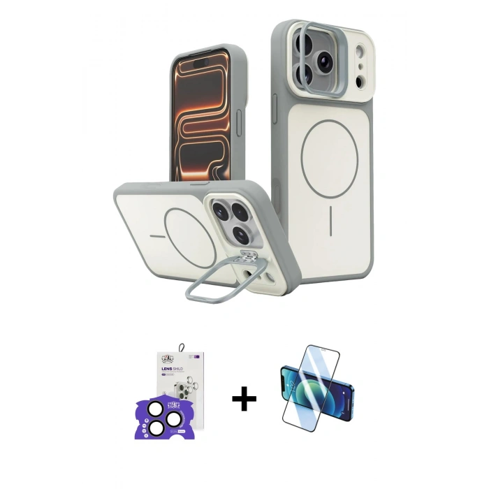 MARSİLYAN™- iPhone 17 Pro Max Kılıf İz Modern Prime - Siyah 3D Antistatik Cam Ekran Koruyucu + Bilvis Titan Kamera Lens - NLGY