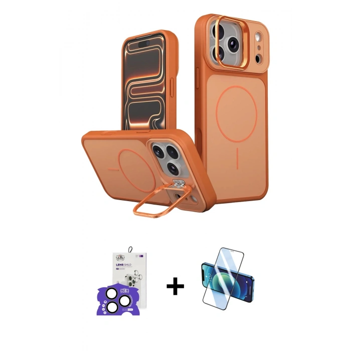 MARSİLYAN™- iPhone 17 Pro Max Kılıf İz Modern Prime - Siyah 3D Antistatik Cam Ekran Koruyucu + Bilvis Titan Kamera Lens - NLGY