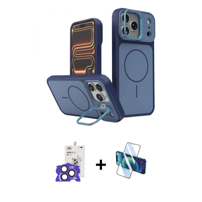 MARSİLYAN™- iPhone 17 Pro Max Kılıf İz Modern Prime - Siyah 3D Antistatik Cam Ekran Koruyucu + Bilvis Titan Kamera Lens - NLGY