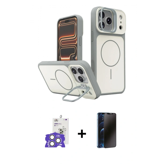 MARSİLYAN™- iPhone 17 Pro Max Kılıf İz Modern Prime - Siyah 3D Antistatik Hayalet Cam Ekran Koruyucu + Bilvis Titan Kamera Lens - GS