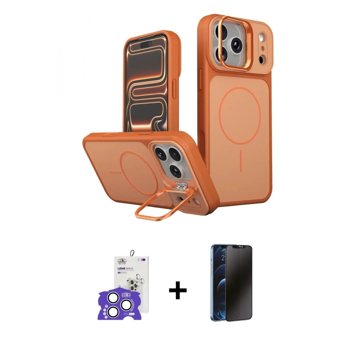 MARSİLYAN™- iPhone 17 Pro Max Kılıf İz Modern Prime - Siyah 3D Antistatik Hayalet Cam Ekran Koruyucu + Bilvis Titan Kamera Lens - GS