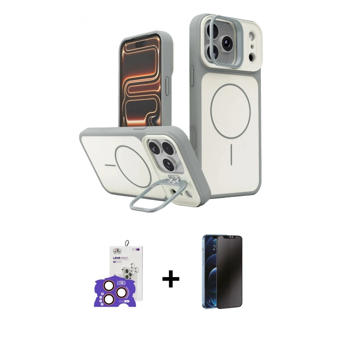 MARSİLYAN™- iPhone 17 Pro Max Kılıf İz Modern Prime - Siyah 3D Antistatik Hayalet Cam Ekran Koruyucu + Bilvis Titan Kamera Lens - TU