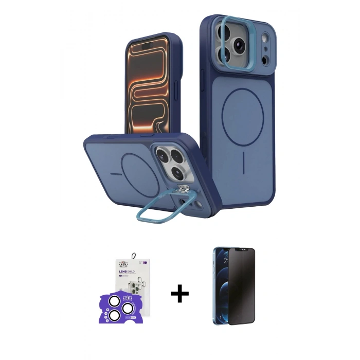 MARSİLYAN™- iPhone 17 Pro Max Kılıf İz Modern Prime - Siyah 3D Antistatik Hayalet Cam Ekran Koruyucu + Bilvis Titan Kamera Lens - GS
