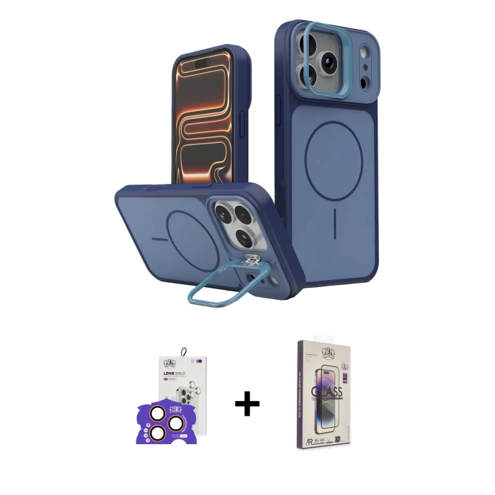 MARSİLYAN™- iPhone 17 Pro Max Kılıf İz Modern Prime - Siyah Bilvis 3D Cam Ekran Koruyucu + Turuncu Bilvis Titan Kamera Lens