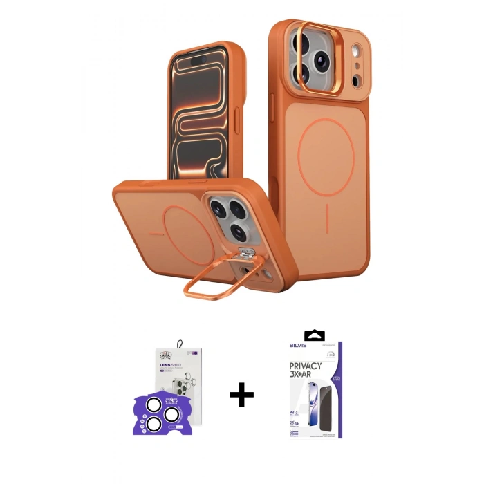 MARSİLYAN™- iPhone 17 Pro Max Kılıf İz Modern Prime - Siyah Bilvis 3X AR Hayalet Cam Ekran Koruyucu + Bilvis Titan Kamera Lens - GS