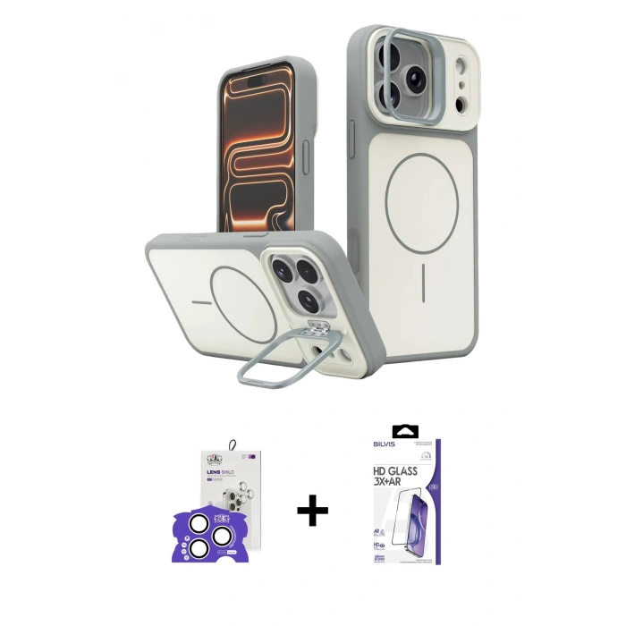 MARSİLYAN™- iPhone 17 Pro Max Kılıf İz Modern Prime - Siyah Bilvis 3X AR HD Cam Ekran Koruyucu + Bilvis Titan Kamera Lens - GS