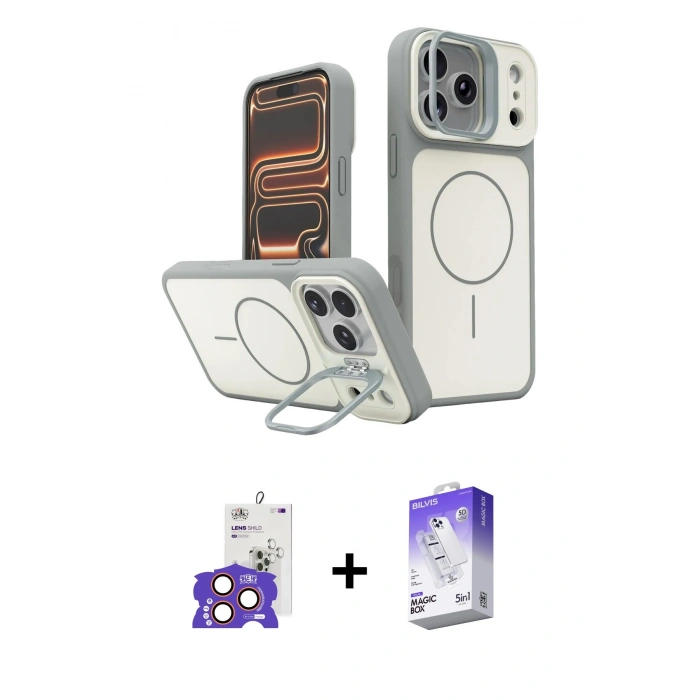 MARSİLYAN™- iPhone 17 Pro Max Kılıf İz Modern Prime - Siyah Bilvis 5in1 3D Magic Cam Ekran Koruyucu + Bilvis Titan Kamera Lens - TU