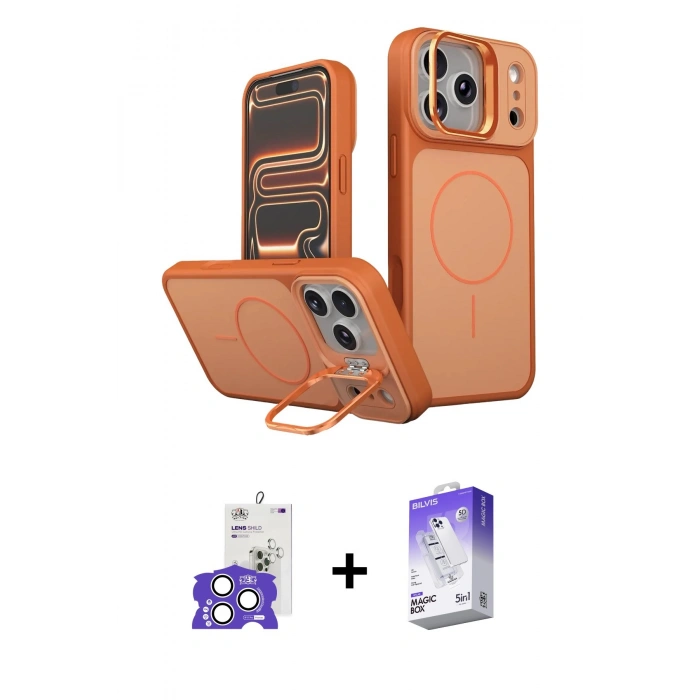 MARSİLYAN™- iPhone 17 Pro Max Kılıf İz Modern Prime - Siyah Bilvis 5in1 3D Magic Cam Ekran Koruyucu + Gümüş Bilvis Titan Kamera Lens