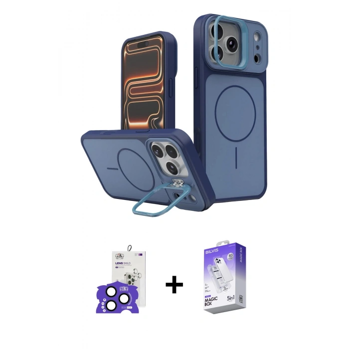 MARSİLYAN™- iPhone 17 Pro Max Kılıf İz Modern Prime - Siyah Bilvis 5in1 3D Magic Cam Ekran Koruyucu + Lacivert Bilvis Titan Kamera Lens