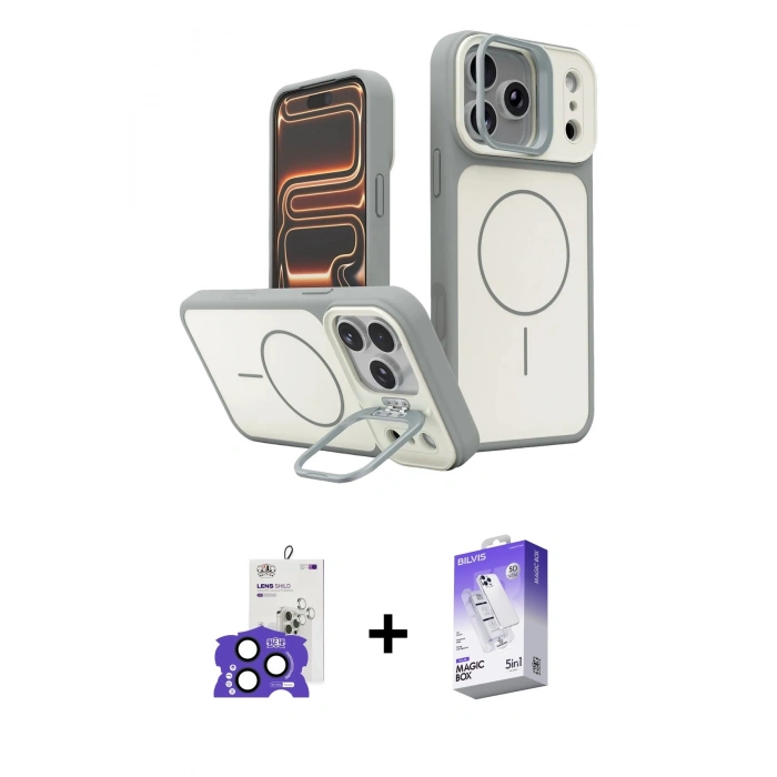 MARSİLYAN™- iPhone 17 Pro Max Kılıf İz Modern Prime - Siyah Bilvis 5in1 3D Magic Cam Ekran Koruyucu + Lacivert Bilvis Titan Kamera Lens