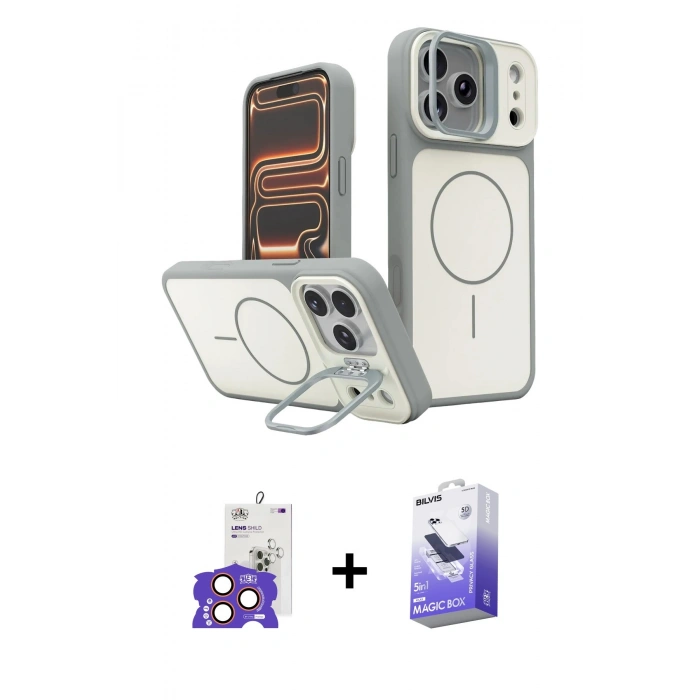 MARSİLYAN™- iPhone 17 Pro Max Kılıf İz Modern Prime - Siyah Bilvis 5in1 5D Magic Hayalet Cam Ekran Koruyucu + Bilvis Titan Kamera Lens - TU