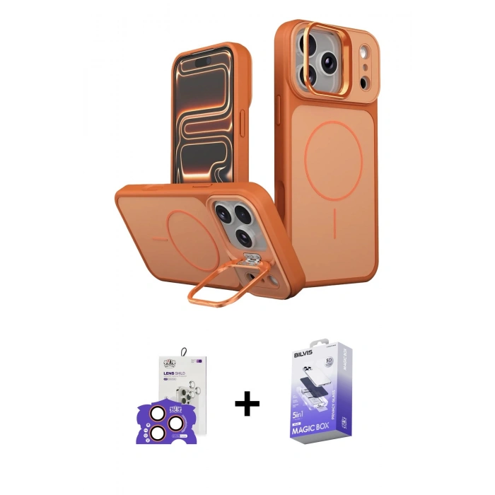 MARSİLYAN™- iPhone 17 Pro Max Kılıf İz Modern Prime - Siyah Bilvis 5in1 5D Magic Hayalet Cam Ekran Koruyucu + Bilvis Titan Kamera Lens - TU