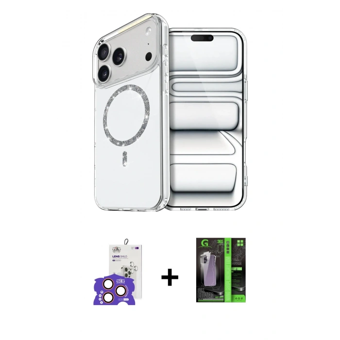MARSİLYAN™- iPhone 17 Pro Max Kılıf Kıvılcım Form Prime - Şeffaf 360 Full Body Arka Koruyucu + Bilvis Titan Kamera Lens - TU