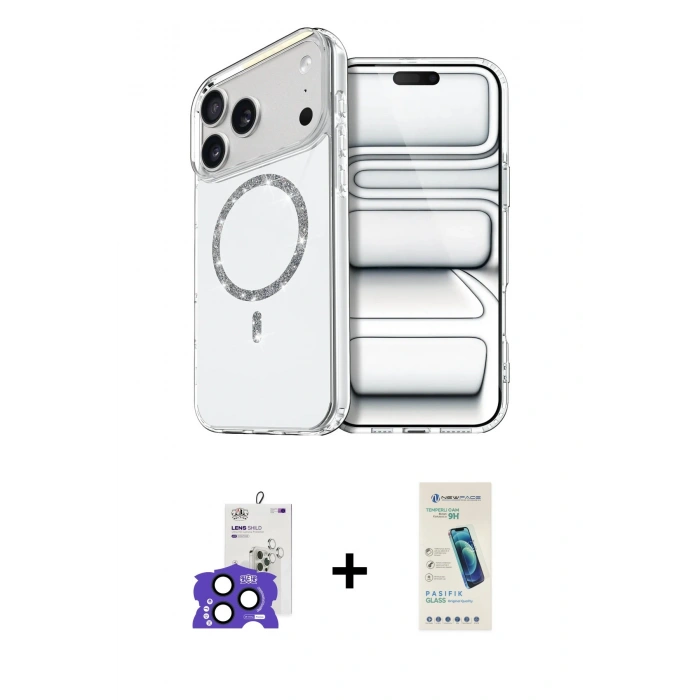 MARSİLYAN™- iPhone 17 Pro Max Kılıf Kıvılcım Form Prime - Şeffaf Pasifik Cam Ekran Koruyucu + Bilvis Titan Kamera Lens - LT