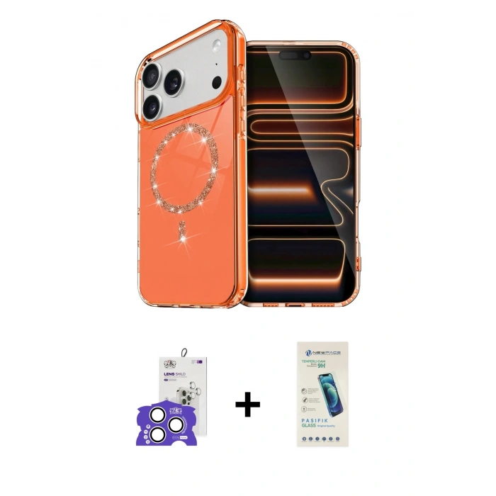 MARSİLYAN™- iPhone 17 Pro Max Kılıf Kıvılcım Form Prime - Şeffaf Pasifik Cam Ekran Koruyucu + Bilvis Titan Kamera Lens - GS