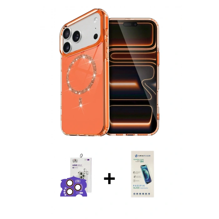MARSİLYAN™- iPhone 17 Pro Max Kılıf Kıvılcım Form Prime - Şeffaf Pasifik Cam Ekran Koruyucu + Bilvis Titan Kamera Lens - TU