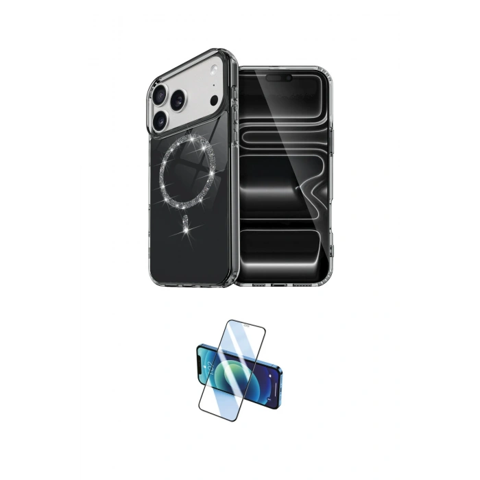 MARSİLYAN™- iPhone 17 Pro Max Kılıf Kıvılcım Form Prime - Siyah 3D Antistatik Cam Ekran Koruyucu