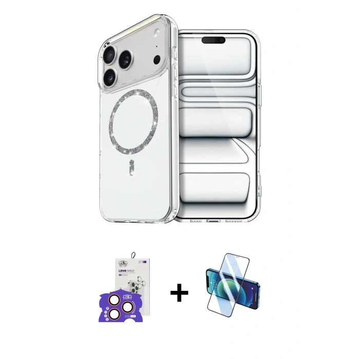 MARSİLYAN™- iPhone 17 Pro Max Kılıf Kıvılcım Form Prime - Siyah 3D Antistatik Cam Ekran Koruyucu + Bilvis Titan Kamera Lens - TU