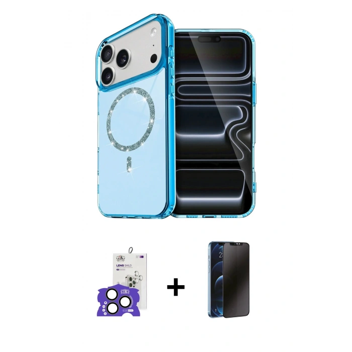 MARSİLYAN™- iPhone 17 Pro Max Kılıf Kıvılcım Form Prime - Siyah 3D Antistatik Hayalet Cam Ekran Koruyucu + Bilvis Titan Kamera Lens - NLGY