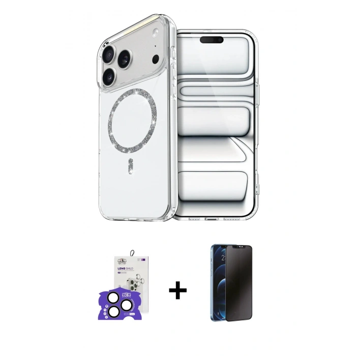 MARSİLYAN™- iPhone 17 Pro Max Kılıf Kıvılcım Form Prime - Siyah 3D Antistatik Hayalet Cam Ekran Koruyucu + Bilvis Titan Kamera Lens - NLGY