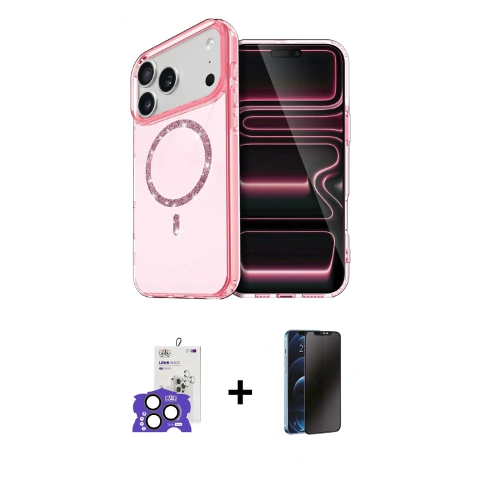 MARSİLYAN™- iPhone 17 Pro Max Kılıf Kıvılcım Form Prime - Siyah 3D Antistatik Hayalet Cam Ekran Koruyucu + Bilvis Titan Kamera Lens - NLGY