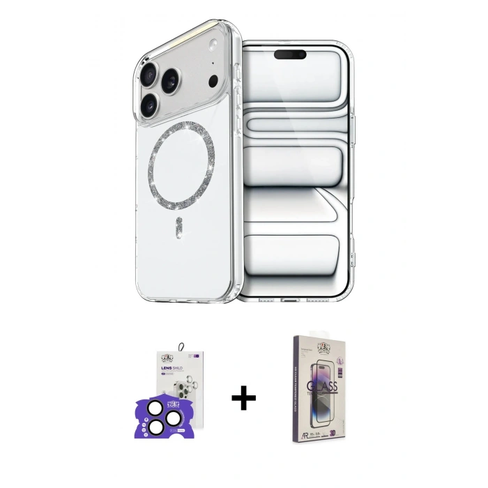 MARSİLYAN™- iPhone 17 Pro Max Kılıf Kıvılcım Form Prime - Siyah Bilvis 3D Cam Ekran Koruyucu + Bilvis Titan Kamera Lens - NLGY